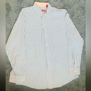 Izod Men's Light Blue and White Plaid Shirt